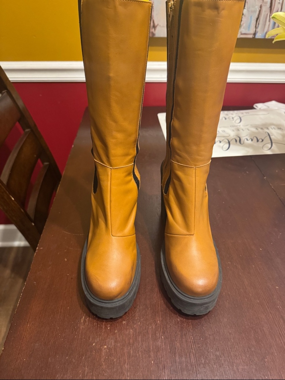 Free People Tall Platform  below the Knee- Boots in Mustard size 40